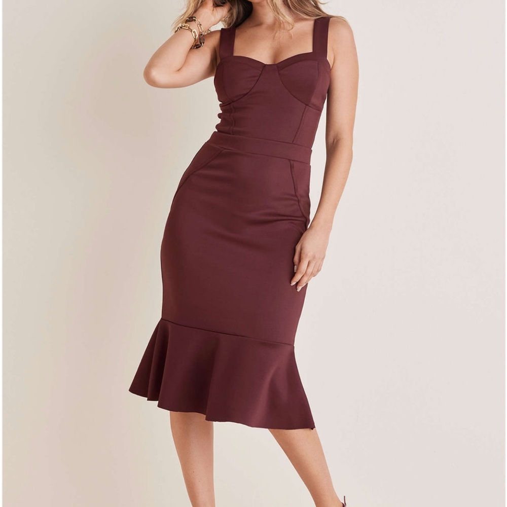 VENUS Rich Burgundy Midi Dress